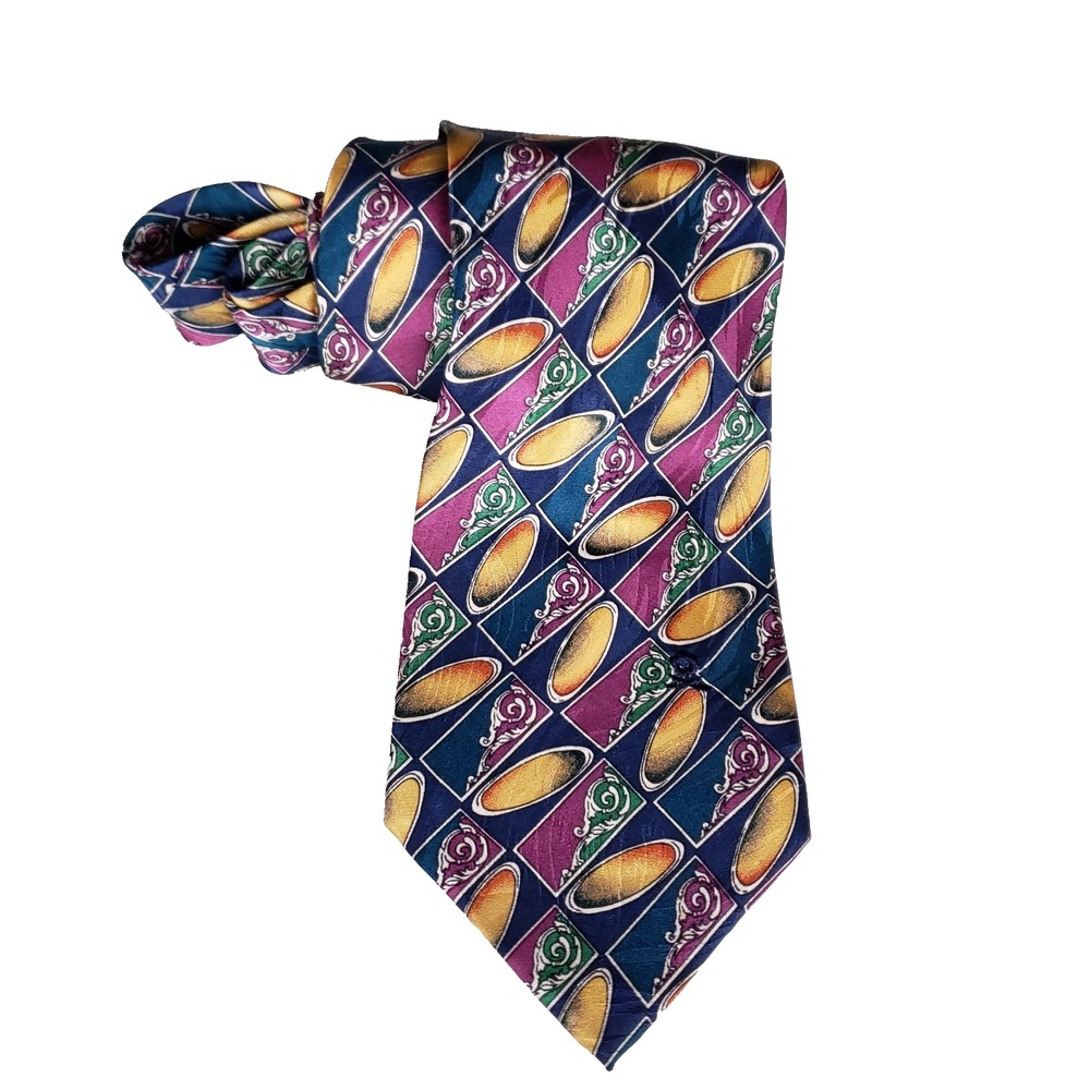 Montagut Paris Silk Tie Bold Geometric Pattern Multicolor‎ Retro Power Tie
